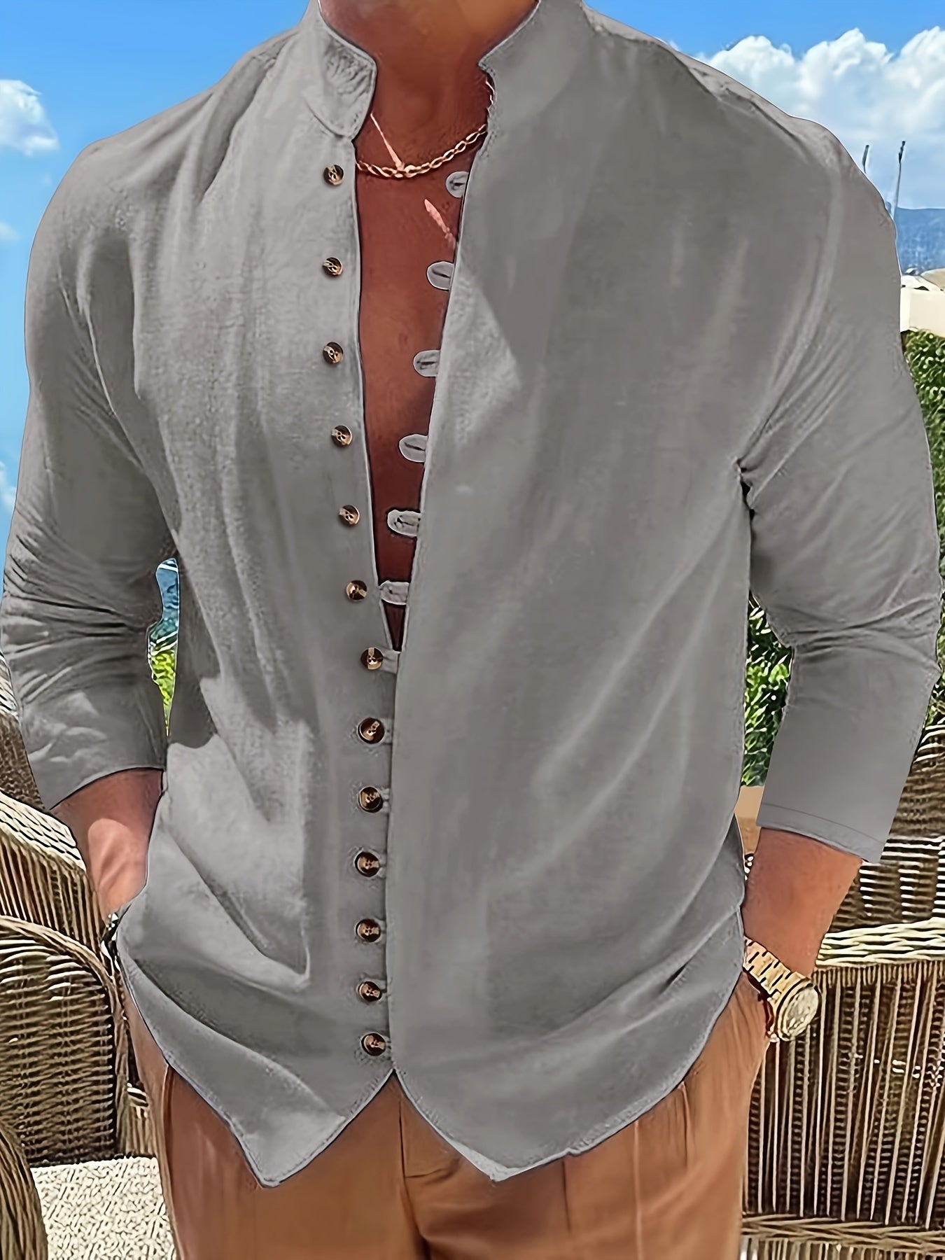SlimLinea™ – Herren Langarmhemd aus Baumwolle mit modischem Stehkragen