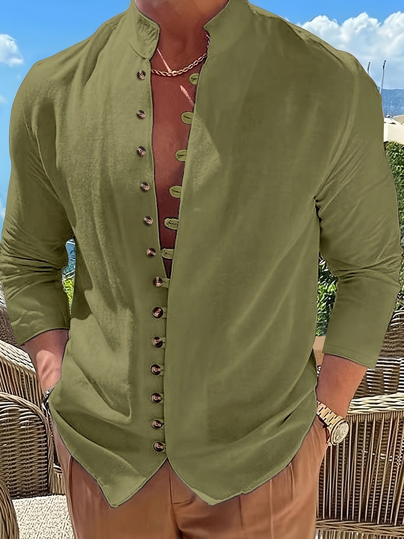 SlimLinea™ – Herren Langarmhemd aus Baumwolle mit modischem Stehkragen