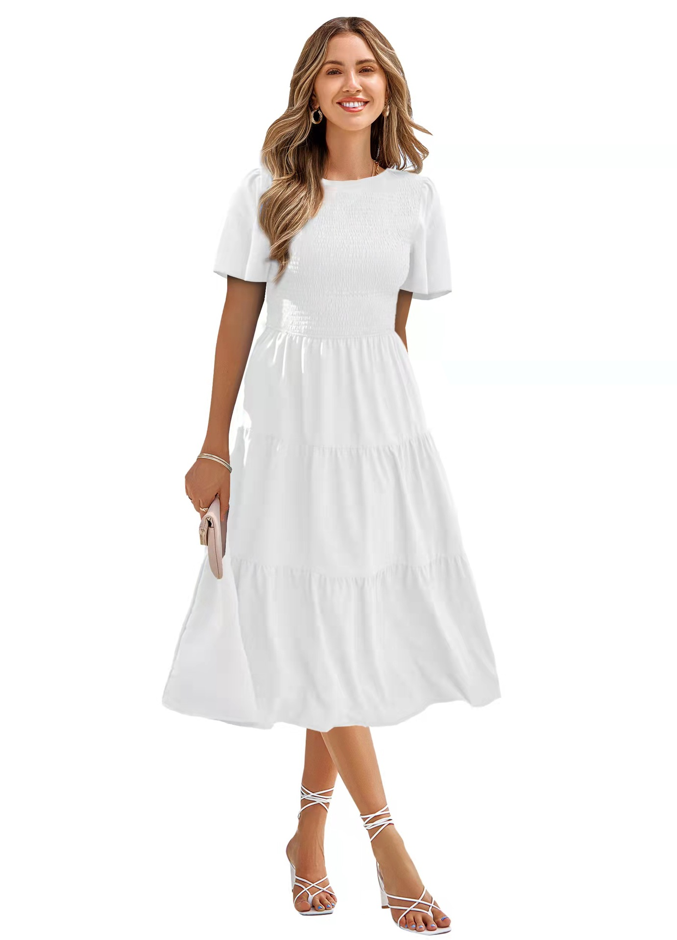 Sommerkleid von Ariela, beige, mit Rüsche
