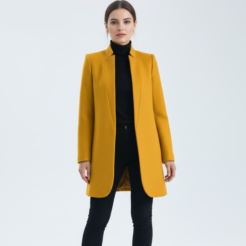 Damen Stehkragen Mantel Elegant Lang