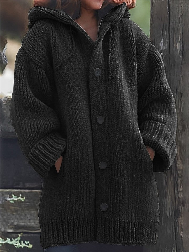 Strickjacke Lorine: Mittelang, dick, mit Kapuze