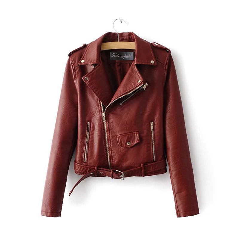 Elarova |  Stylische Damen-Lederjacke mit Gürtel