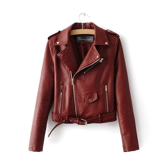 Elarova |  Stylische Damen-Lederjacke mit Gürtel