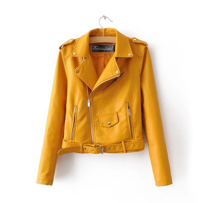 Elarova |  Stylische Damen-Lederjacke mit Gürtel