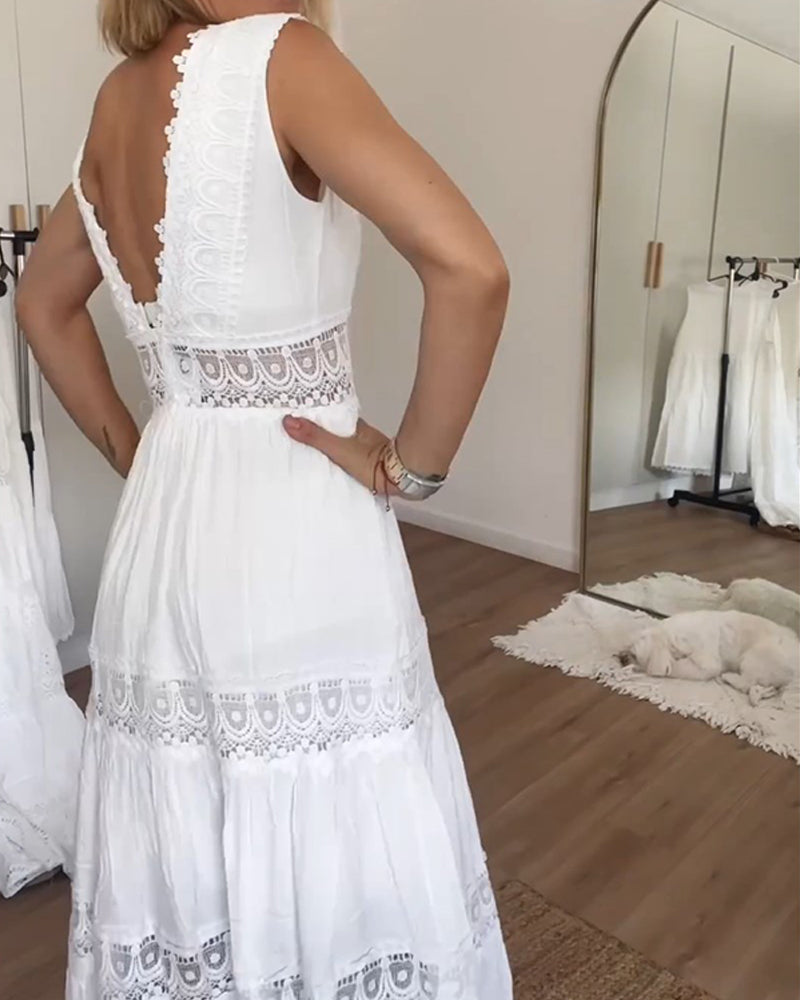 V-Ausschnitt-Spitzenkleid