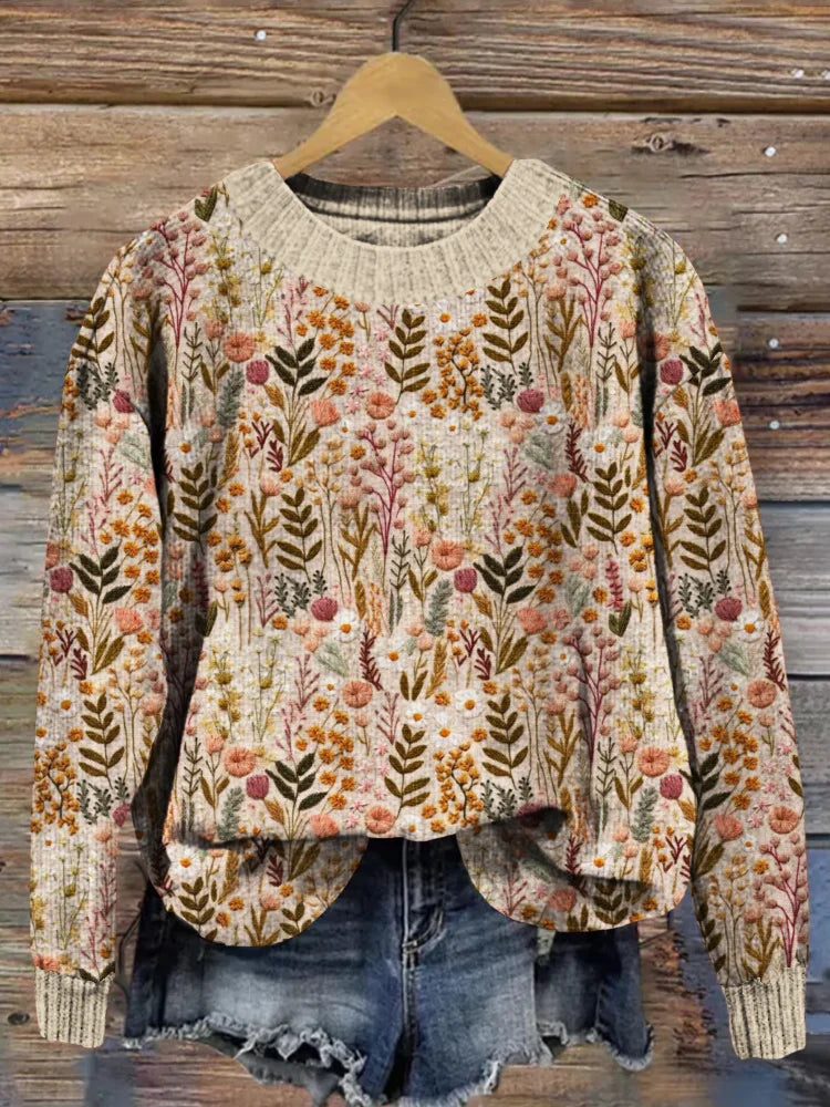 Viktoria Pullover: Abstraktes Wiesenblumenmuster