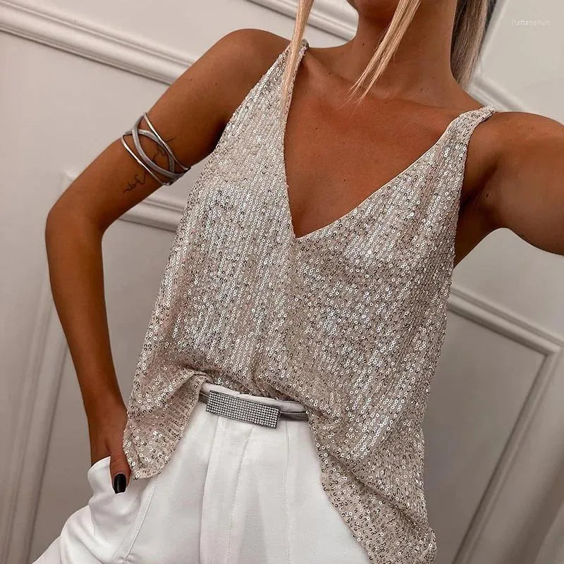GlamourShine™ – Damen Glitzer Oberteil mit V-Ausschnitt Elegante Passform 3