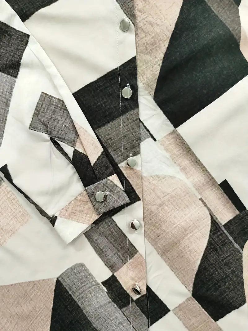 Damenbluse Modern mit Abstraktem Muster und Knöpfen