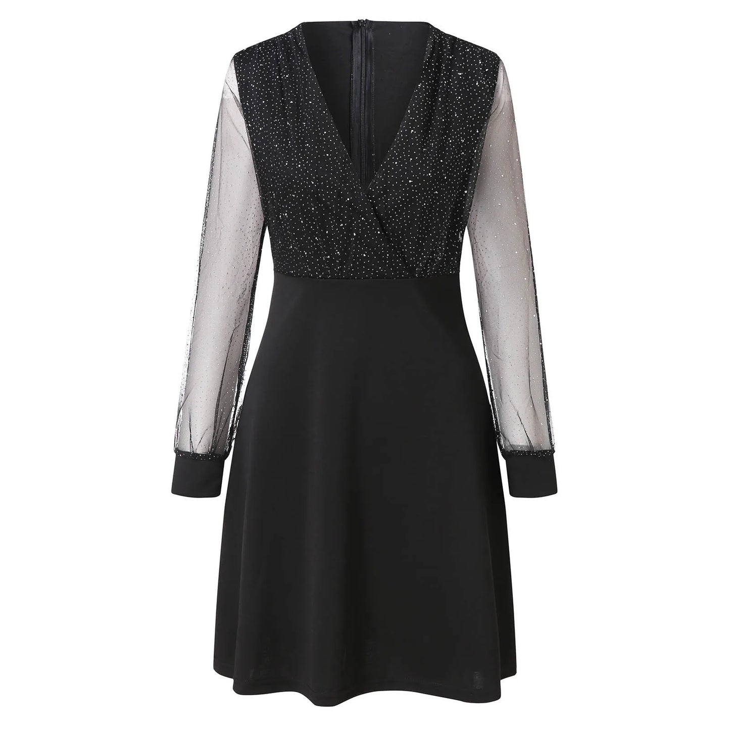 Glamourchic™ – Damen Abendkleid Lang mit Glitzerärmeln und V-Ausschnitt-5