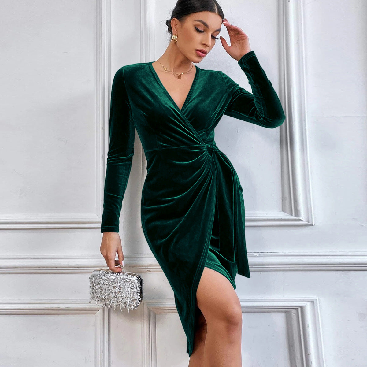 Velloria™ – Damen Midi Kleid Festlich mit V-Ausschnitt & A-Linien-Schnitt-3