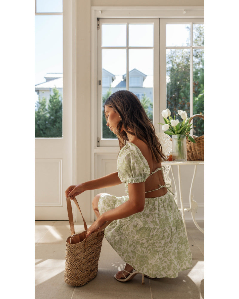 DerDelia™ – Damen A-Line Kleid mit Puffärmeln für Elegante Sommeranlässe-3