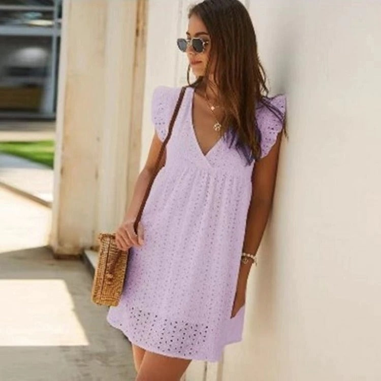 Kurzes Sommerkleid mit Volantärmeln Modern Damenschuhe