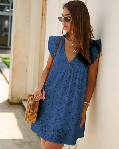 Kurzes Sommerkleid mit Volantärmeln Modern Damenschuhe