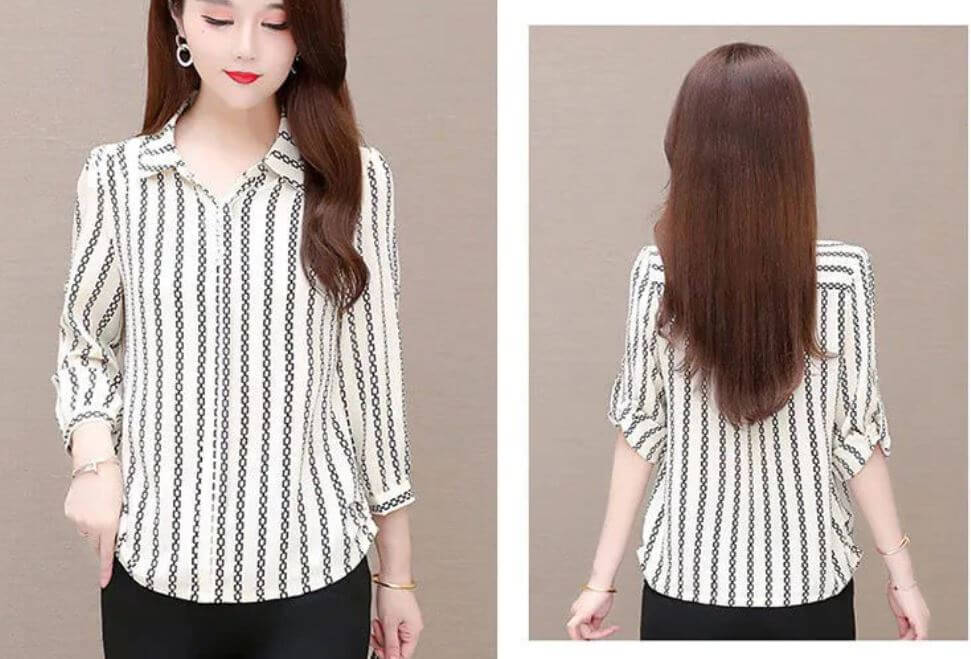 Damen Bluse Chiffon mit Knöpfen und Umschlagkragen Elegant