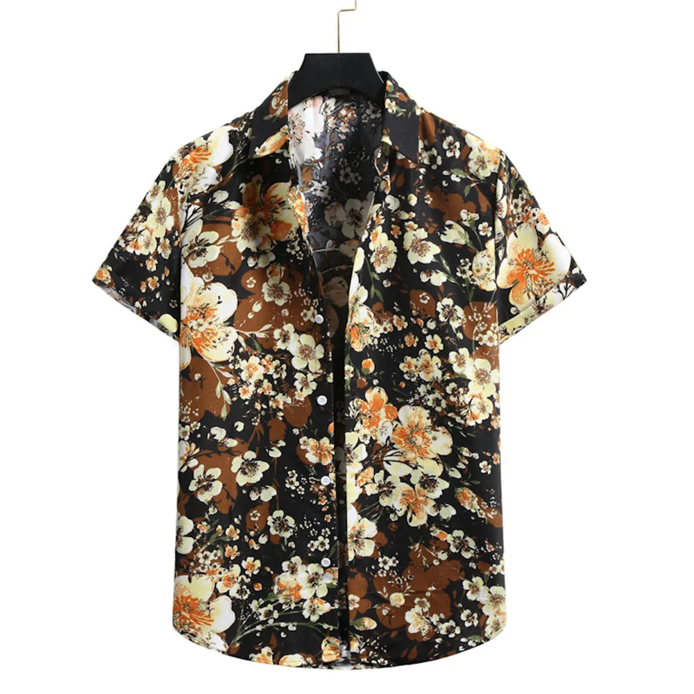 Herren Blumenhemd Leicht Baumwolle Sommer