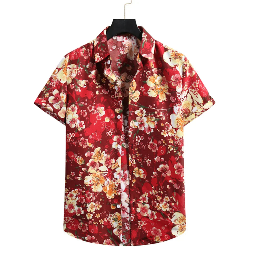 Herren Blumenhemd Leicht Baumwolle Sommer