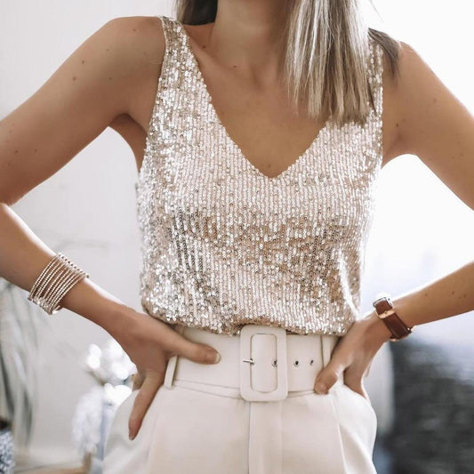 GlamourShine™ – Damen Glitzer Oberteil mit V-Ausschnitt Elegante Passform 1