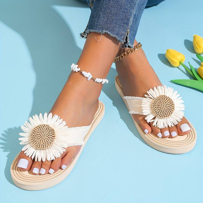 Boho Sandalen Damen Blumenmuster Slip-On