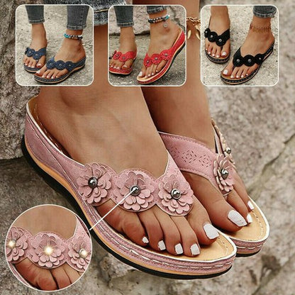 Damen Sandalen Orthopädisch Blumen Design