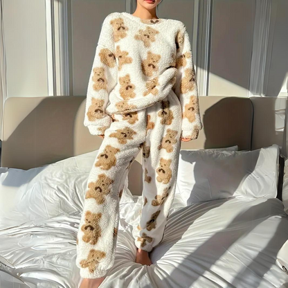 Weiches Bären-Pyjama-Set Damen Samt - Elarova
