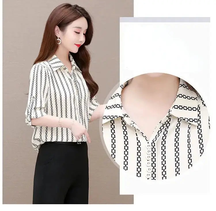 Damen Bluse Chiffon mit Knöpfen und Umschlagkragen Elegant