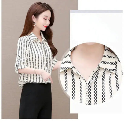 Damen Bluse Chiffon mit Knöpfen und Umschlagkragen Elegant