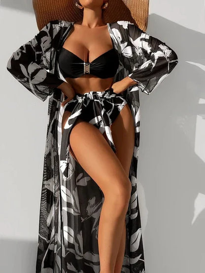 Elaina™ – Damen 3-teiliges Badeanzug-Set mit Hoch Tailliertem Bikini & Kimono 4