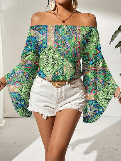 Frauen Bluse Off Shoulder Geometrisches Muster