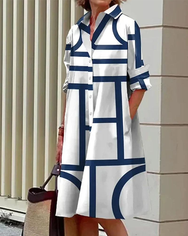 Estelle™ – Damen Kleid mit Geometrischem Druck & Praktischen Taschen-5