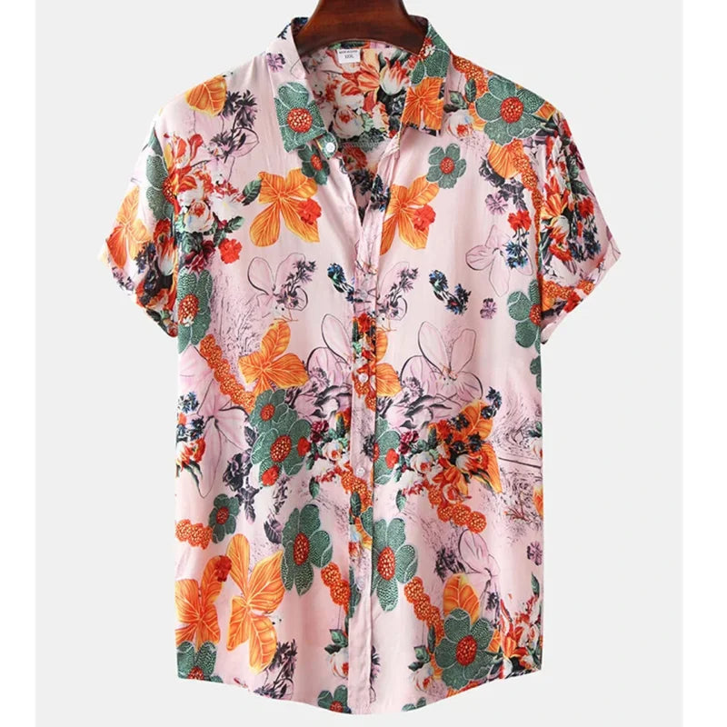 Herren Blumenhemd Leicht Baumwolle Sommer