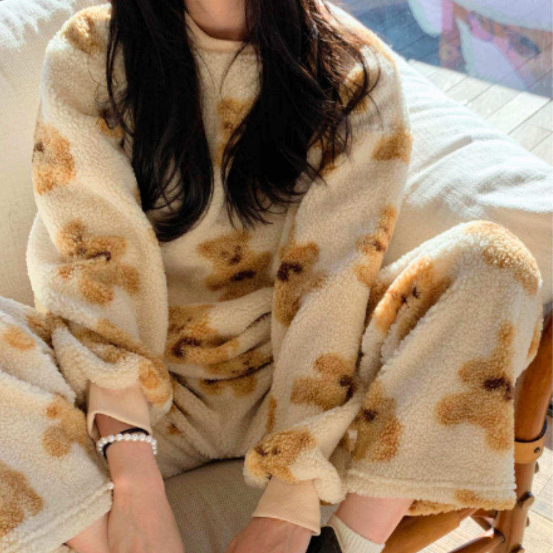 Weiches Bären-Pyjama-Set Damen Samt