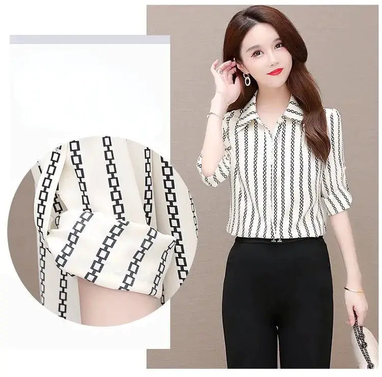 Damen Bluse Chiffon mit Knöpfen und Umschlagkragen Elegant