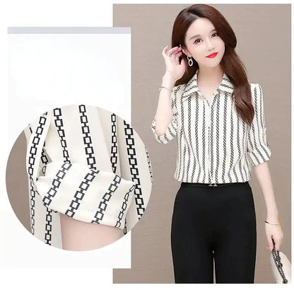 Damen Bluse Chiffon mit Knöpfen und Umschlagkragen Elegant