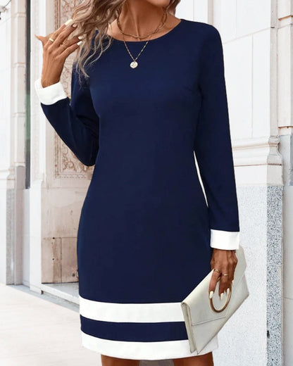 Damenkleid Blau Elegant Klassisch Mittelteil - Elarova