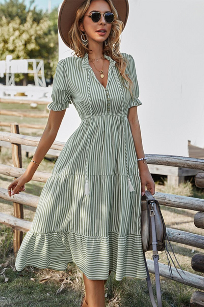 Emily™ – Damen Midikleid Sommer V-Ausschnitt mit Gummizug & Leichtem Stoff