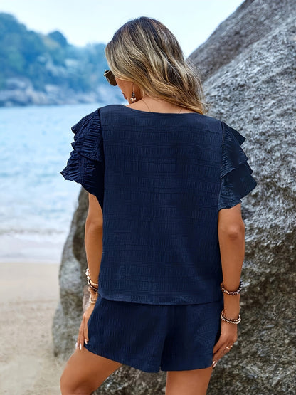 Fledermaus-Ärmel-Set Lockere Shorts Damen