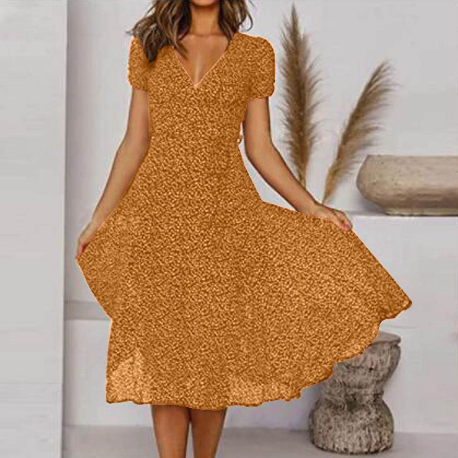 Krystale™ – Damen A-Linien-Kleid mit V-Ausschnitt für Elegante Anlässe-5