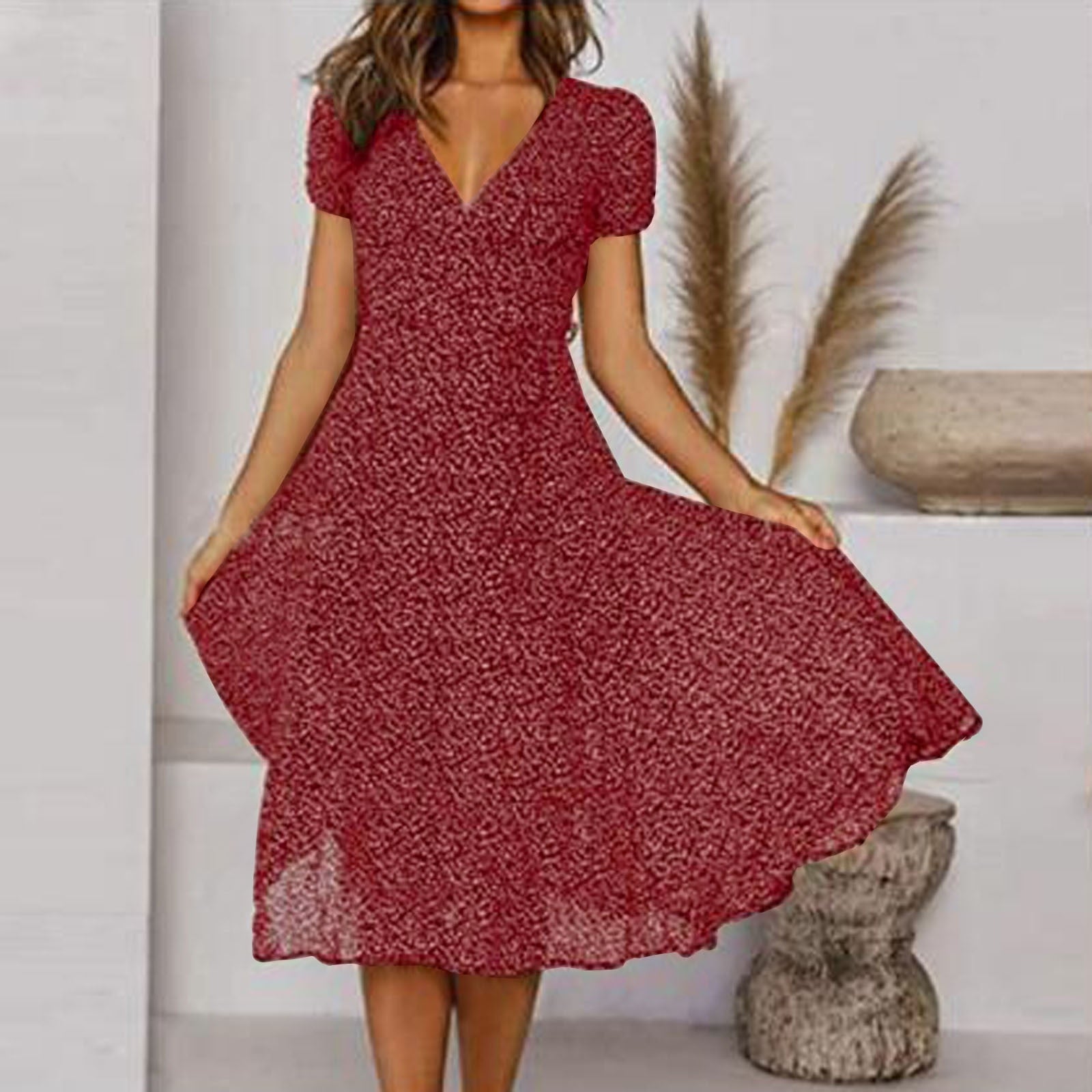 Krystale™ – Damen A-Linien-Kleid mit V-Ausschnitt für Elegante Anlässe-2