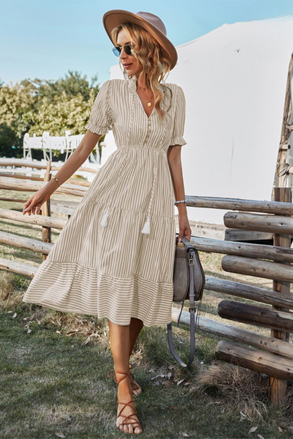 Emily™ – Damen Midikleid Sommer V-Ausschnitt mit Gummizug & Leichtem Stoff