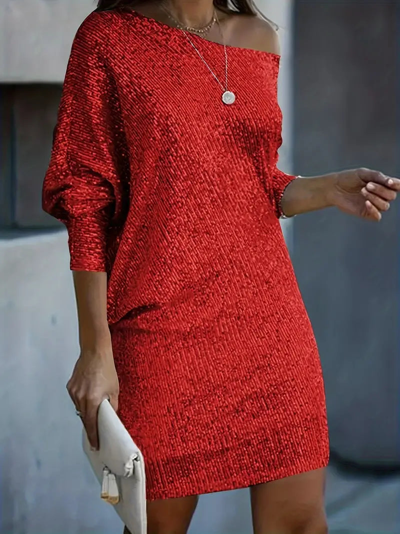 Glitzerndes Abendkleid mit Pailletten Kontrast Farbe