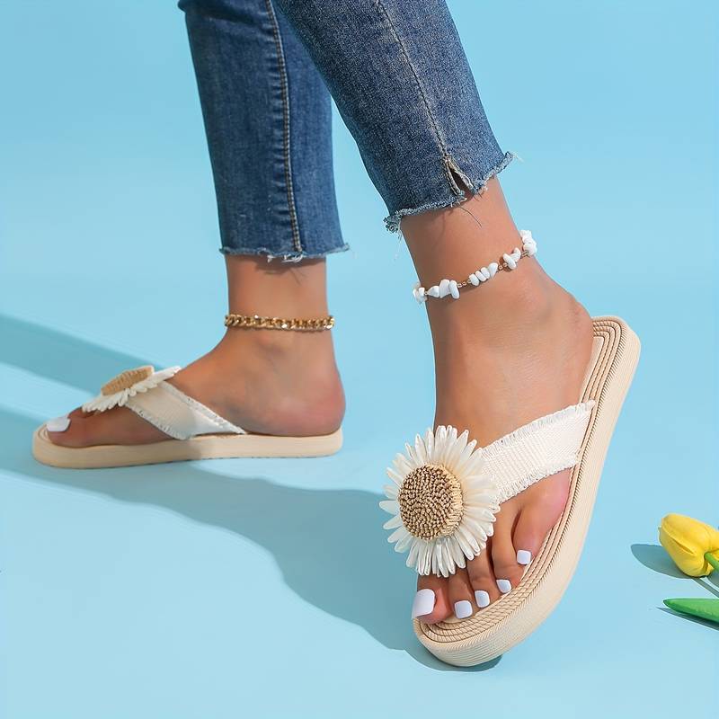 Boho Sandalen Damen Blumenmuster Slip-On