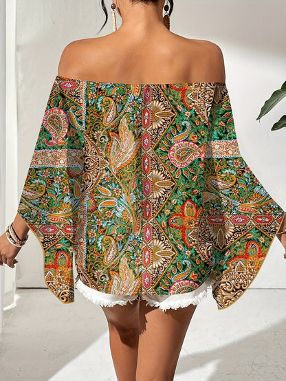 Frauen Bluse Off Shoulder Geometrisches Muster