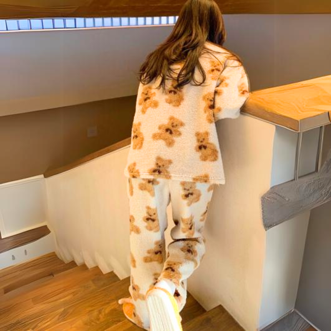 Weiches Bären-Pyjama-Set Damen Samt