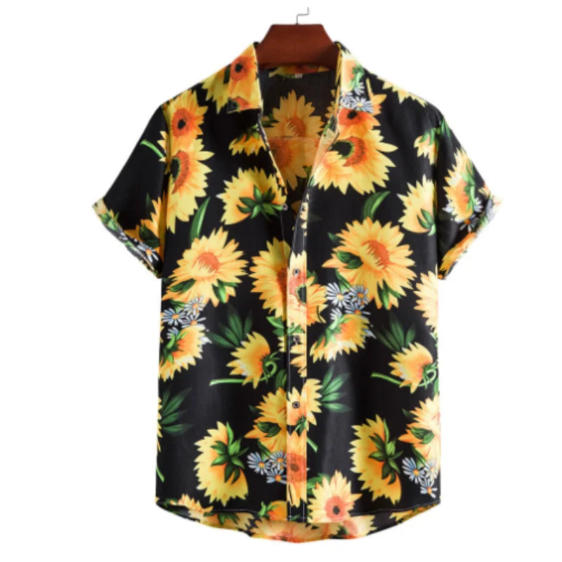 Herren Blumenhemd Leicht Baumwolle Sommer