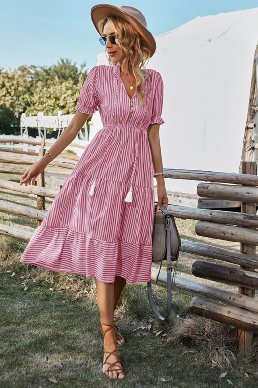 Emily™ – Damen Midikleid Sommer V-Ausschnitt mit Gummizug & Leichtem Stoff