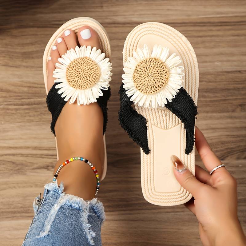 Boho Sandalen Damen Blumenmuster Slip-On - Elarova