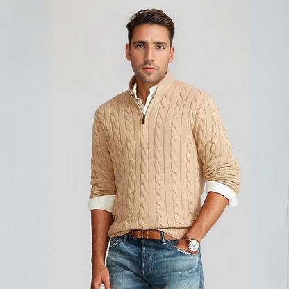 NordVell™ – Herren Strickpullover mit V-Ausschnitt & Reißverschluss