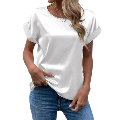 Damen Trendshirt Satiniert Locker Geschnitten - Elarova