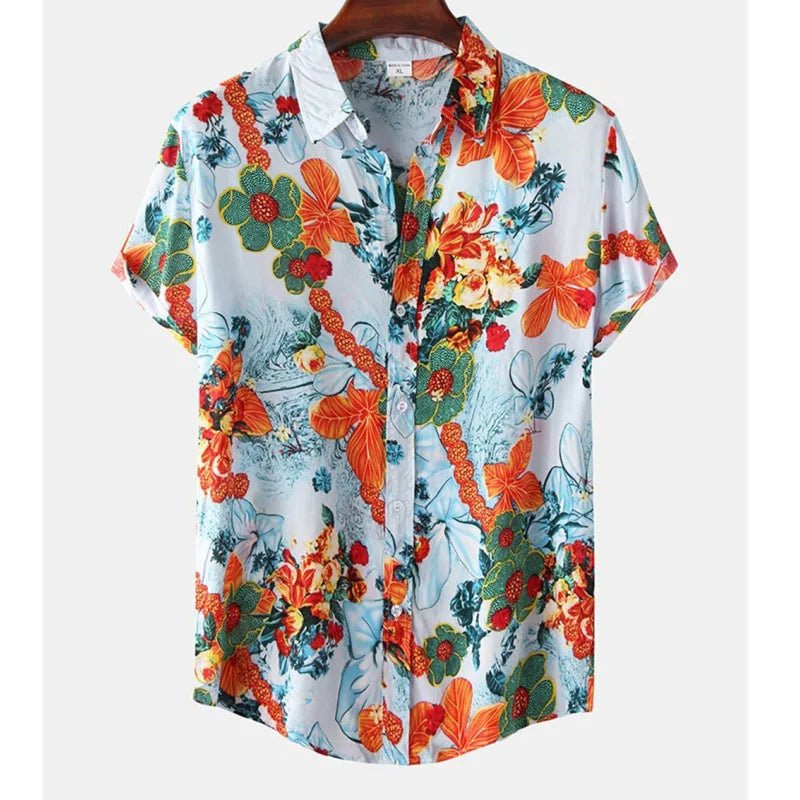 Herren Blumenhemd Leicht Baumwolle Sommer