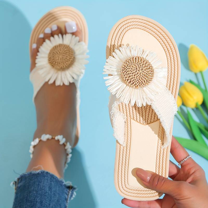 Boho Sandalen Damen Blumenmuster Slip-On